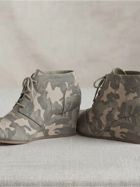 Route 66 Neutral Camo Wedge Ankle Boots